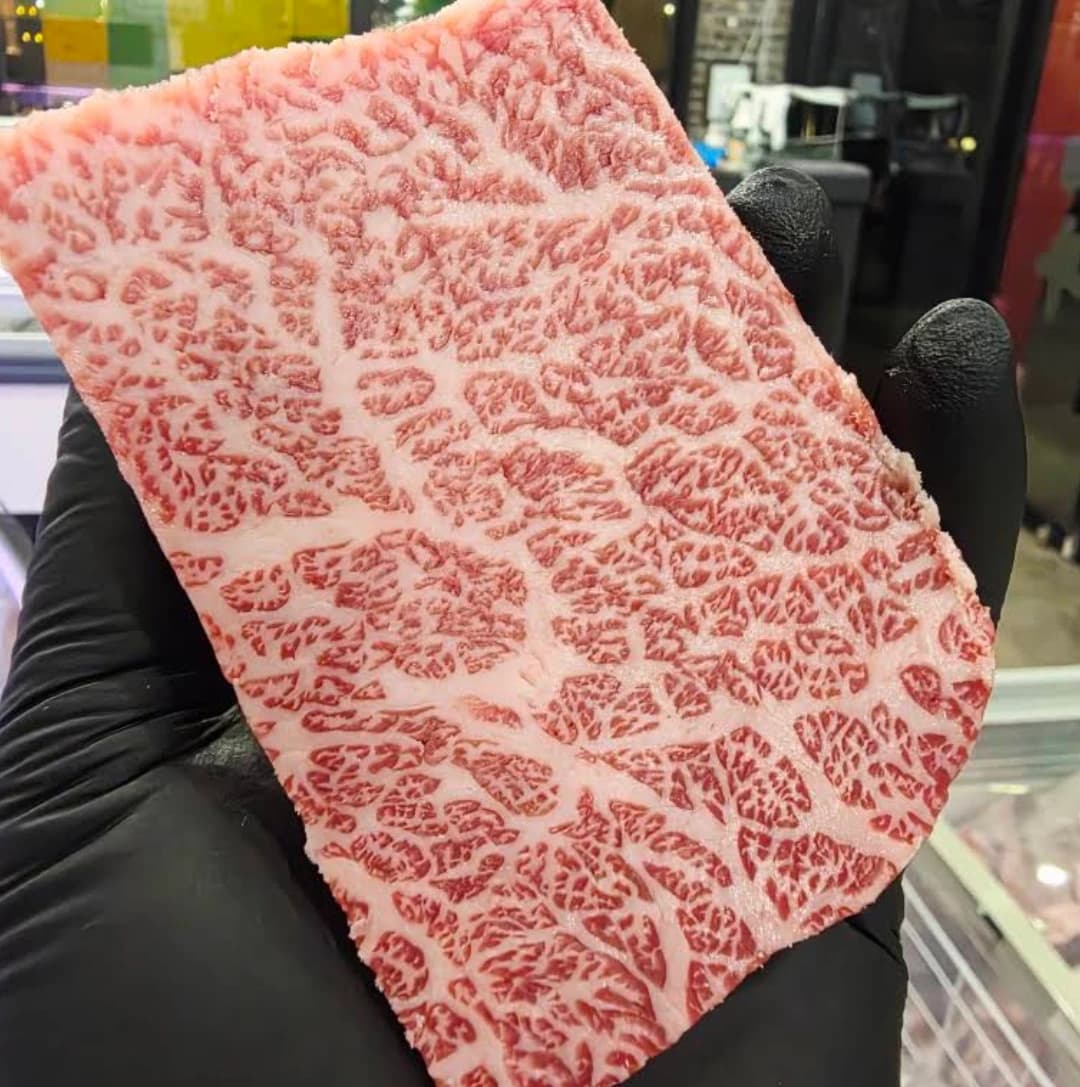 Marbled Hanwoo beef at the GOSANCHON butcher's counter