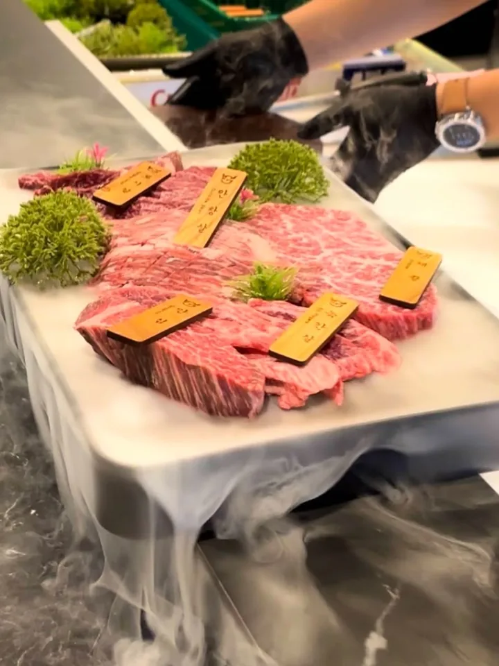 GOSANCHON — cuts platter on misty tray